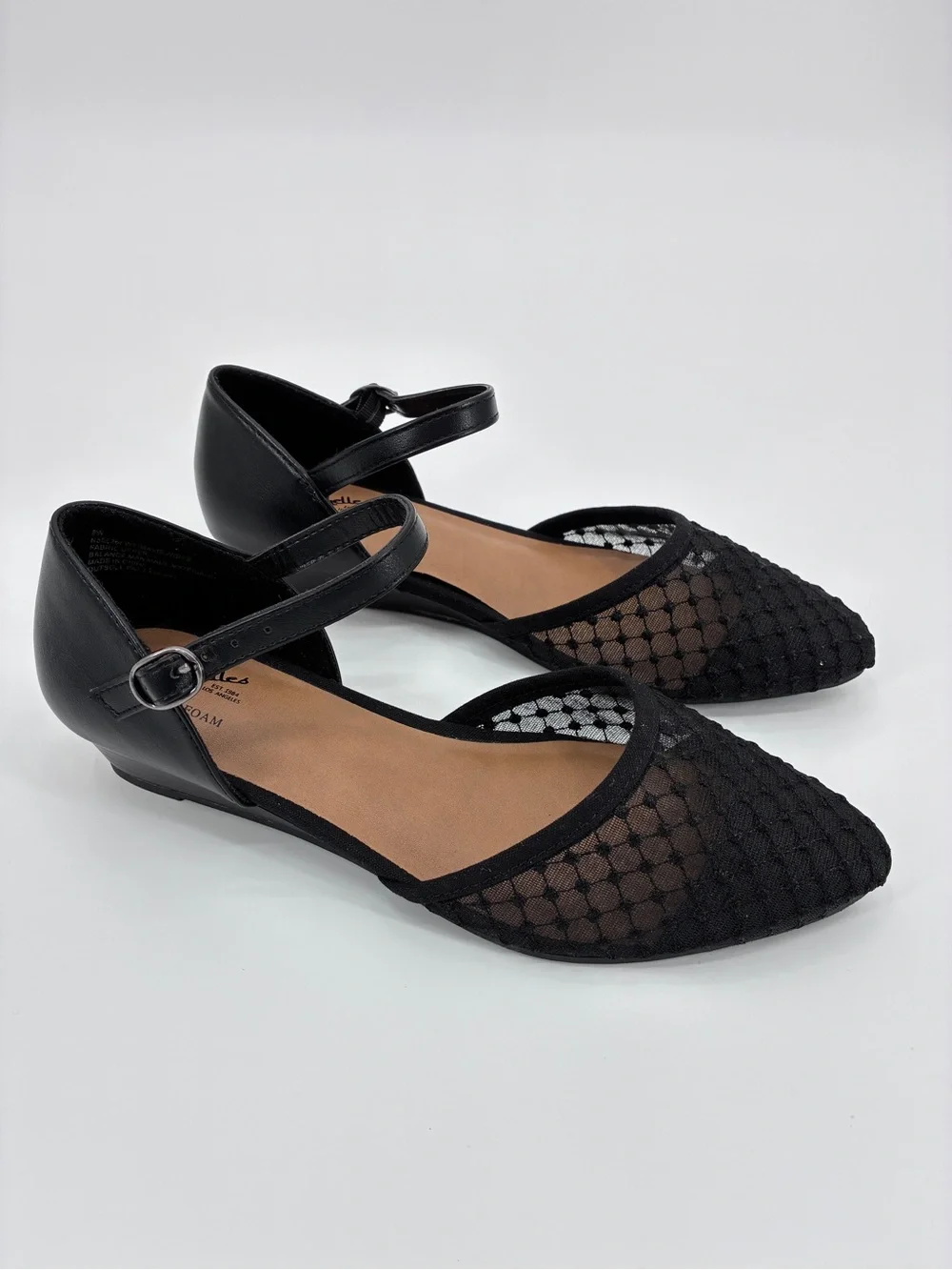 Seychelles Mavis Black Lace Mesh Wedge Heel Shoes Memory Foam Ballet 8 Wide